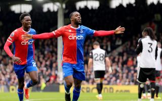Crystal Palace's Jeffrey Schlupp celebrates after scoring to make the score 1-1 during the Premier League match at Craven Cottage