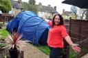 Natasha Corne with the tent in her garden