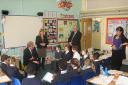 David Evennett MP talks to members of the school council.
