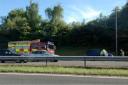 A fire engine at the scene on the A2 near Dartford on Tuesday.
