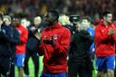 Yannick Bolasie applauds the Palace fans after Monday's 3-3 draw with Liverpool. Picture by Edmund Boyden.