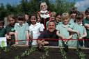 Trafalgar Infant School pupils with Blue Peter gardener Chris Collins and Richmond's mayor Councillor Helen Lee-Parsons