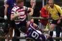Held up: Rosslyn Park skipper Hugo Ellis cannot find a way through the Loughborough Students on this occasion             Pictures: David Whittam