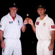England captain Andrew Strauss and his Australian counterpart Ricky Ponting with the famous Ashes urn