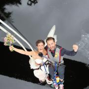Ross Basham and Hannah Phillips got married on a bridge and then started married life with a bungee jump