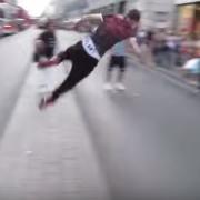 The acrobatic young pedestrian showed off an unusual way of getting across Oxford Street