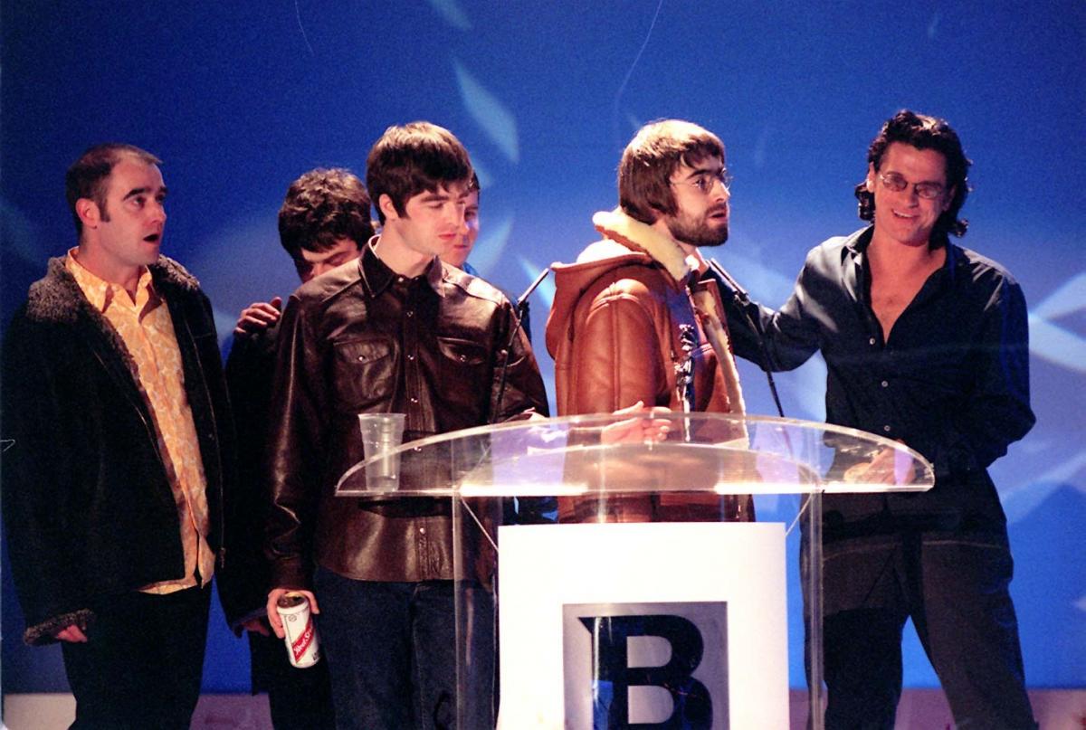 Some might say: Liam Gallagher berates INXS singer Michael Hutchence saying ''has-beens shouldn't be giving awards to gonna-bes'' as Oasis accept an award during the 1996 Brits  