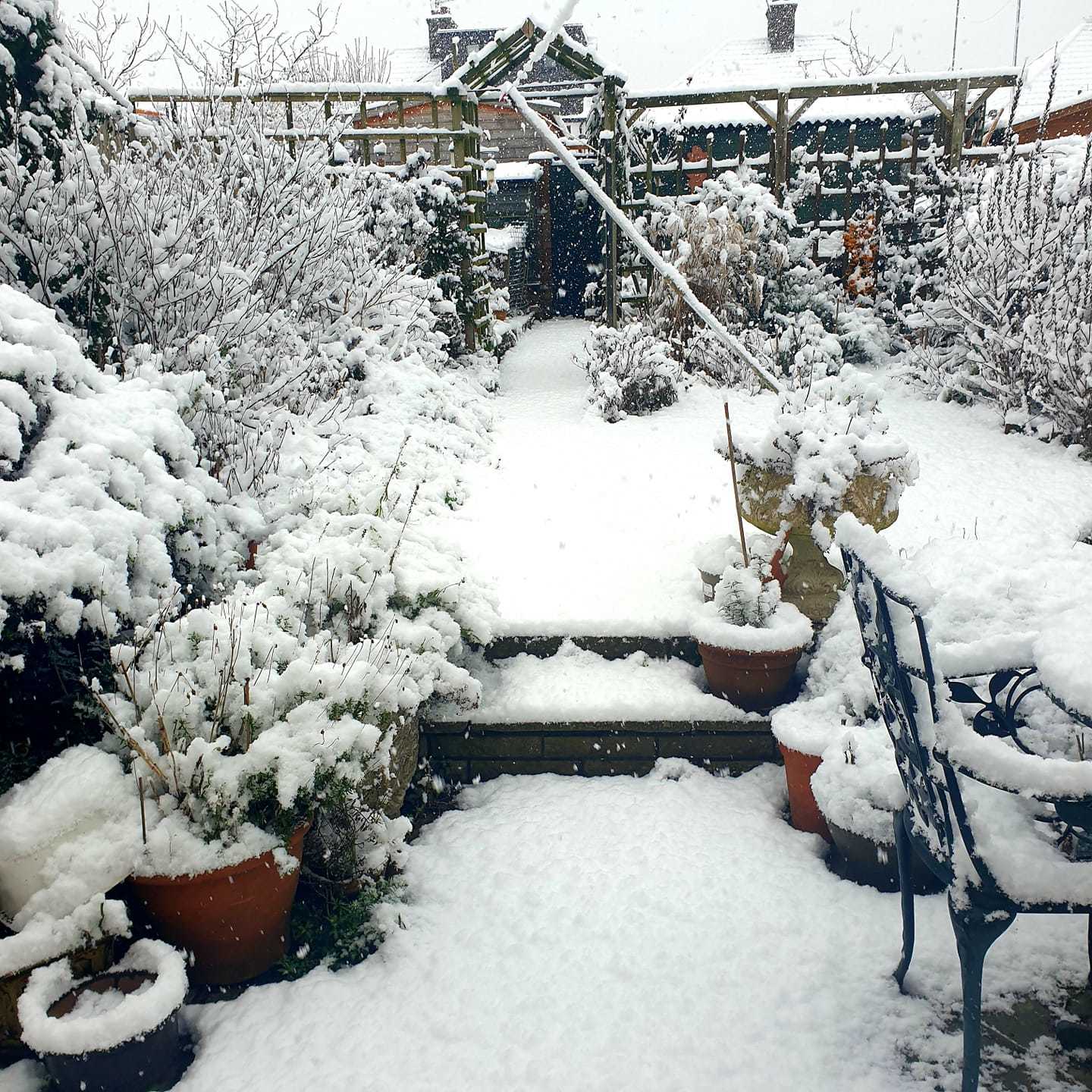 Joanne Atkins showed the thick snow from her garden