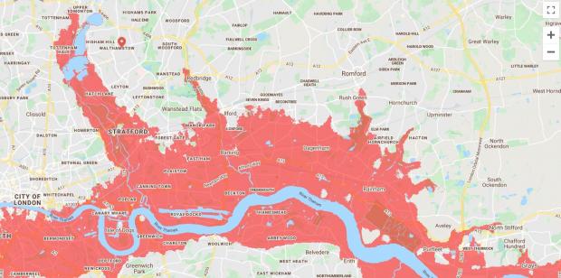 This Is Local London: Areas if East London predicted to be underwater