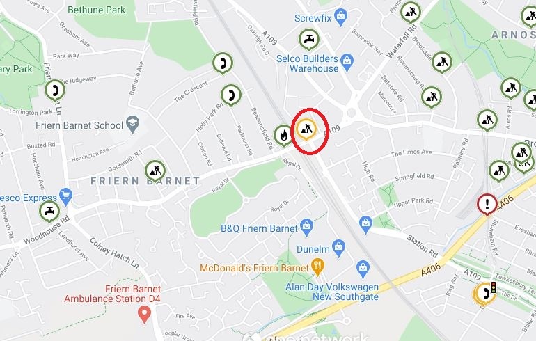Circled is where the roadworks are in Friern Barnet Road. Credit: One Network