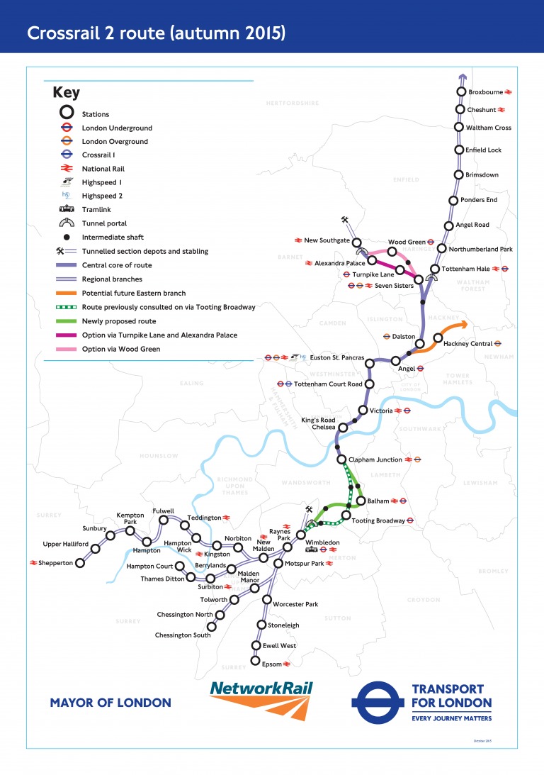 The proposed route of Crossrail 2. Credit: TfL