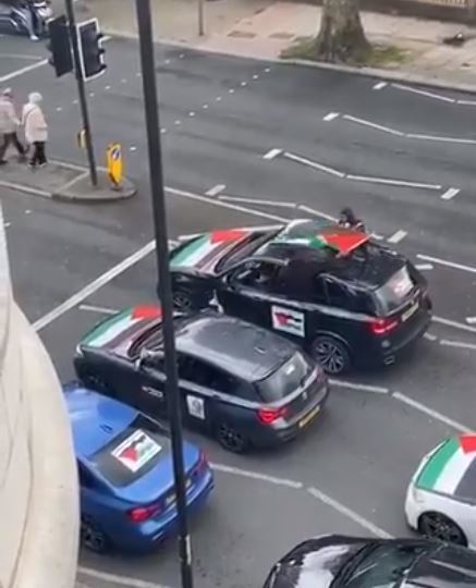 Convoy of Pro-Palestinian protesters in St Johns Wood on Sunday