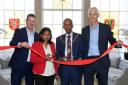 Ribbon-cutters: Rupa Huq and the mayor officially open the development