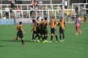 Cray Wanderers celebrate scoring the fourth goal against Kingstonian scored by Freddie Parker