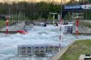 A Boater x race at the Lee Valley Whitewater Centre, showing 4 paddlers competing in a head-to-head final
