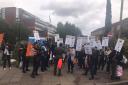 Mitie workers protesting outside St George\'s Hospital in Tooting