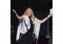 Rabbi Miriam Berger leading the Rosh Hashanah drive-in service