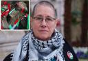 Sarah Montgomery and inset, locks of hair she sent to Government ministers calling for Gaza ceasefire