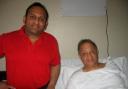 Deepak Kuntawala with his dad Vinay recovering in hospital with a broken leg