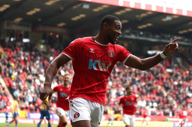 This Is Local London: Charlton Athletic's Chuks Aneke celebrates scoring their side's second goal of the game during the Sky Bet League One match at The Valley, London