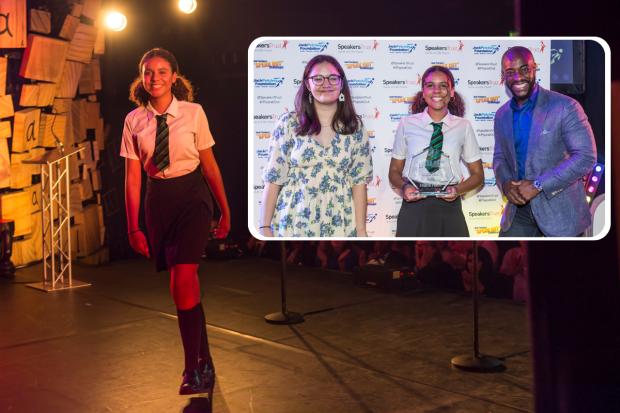 Left to right: Inset Mayumi Staunton, winner of Jack Petchey’s Speak Out Challenge! 2021, Maya Redley and Tim Campbell MBE, patron of the Jack Petchey Foundation. Pictures: Anthony Preece