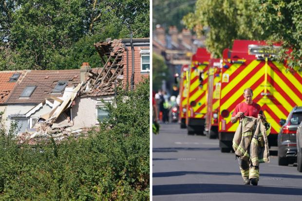 The scene in Galpin's Road in Thornton Heath, south London, where the London Fire Brigade (LFB) report that a house has collapsed amid a fire and explosion (photo: PA)
