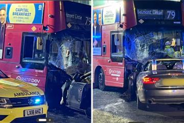 Front of 79 bus shattered after crash with car in Wembley