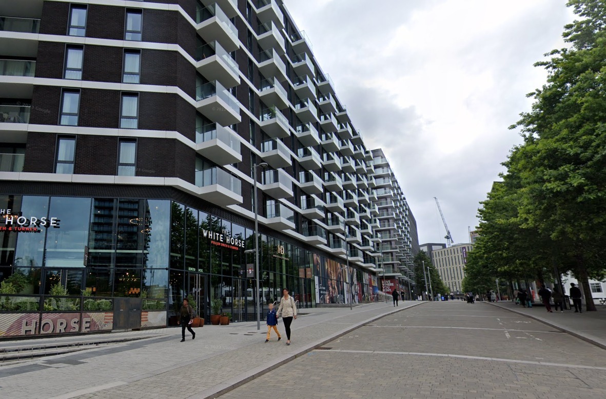Wembley Park Boulevard. Residents fear the bar above the flats will be a security risk. Image Credit: Google Maps. Permission to use with all LDRS partners