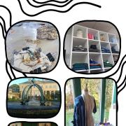A collage of different sustainable fashion displays at Dumfries House.
