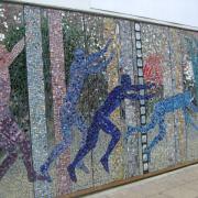 This mosaic is in the heart of the Kingston borough - along the wall beside the Rose Theatre door. Created by the charity, this mosaic is created purely out of recycled materials.
