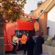 A video clip on social media showed the bus crashed into a house