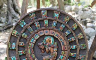Mayan calendar carved by a Mexican artisan.