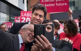 Labour Party leader Ed Miliband having a selfie taken as he meets supporters