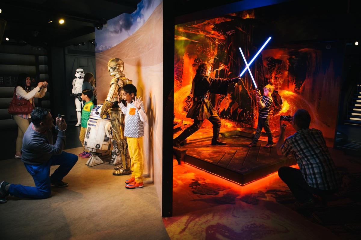 Photos of the new Star Wars at Madame Tussauds attraction opening in May 2015, featuring 16 characters in 11 separate sets.